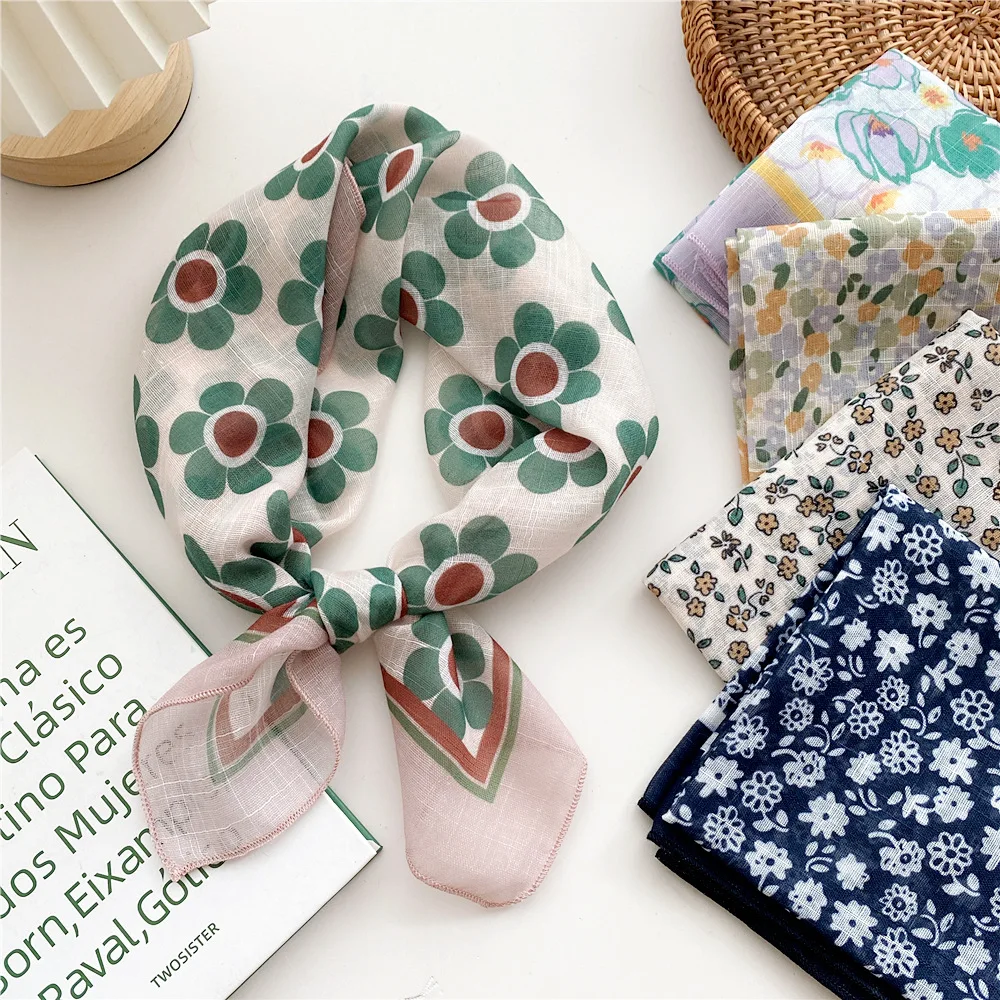 Cotton and linen Shawl Print Headscarf Hair Wrap Neckerchief Female Square Scarf For Women Headband Foulard Hijab Bandana FJ723 4