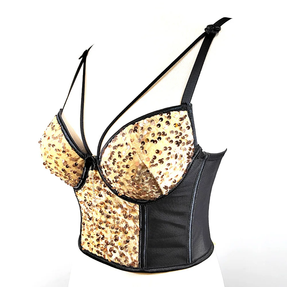 Mesh stitching velvet sequined underwear short corset tight wrapped sexy beaded embroidered suspender bra