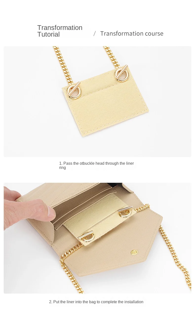 T Chain Strap Bag Inner Bags Accessories for YSL Wallet Caviar Handbags Purse  Insert Felt Liner Bag Crossbody Chain Bag Straps - AliExpress