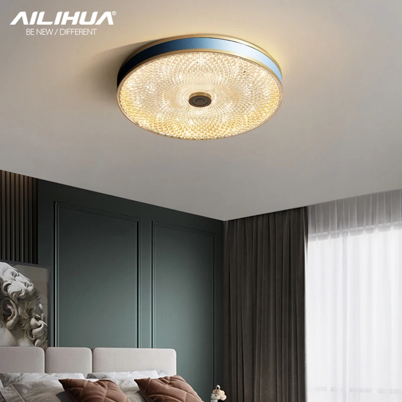 

Bedroom lamp ceiling lamp modern simple master bedroom warm net red light luxury leather atmosphere high-grade round room lamp