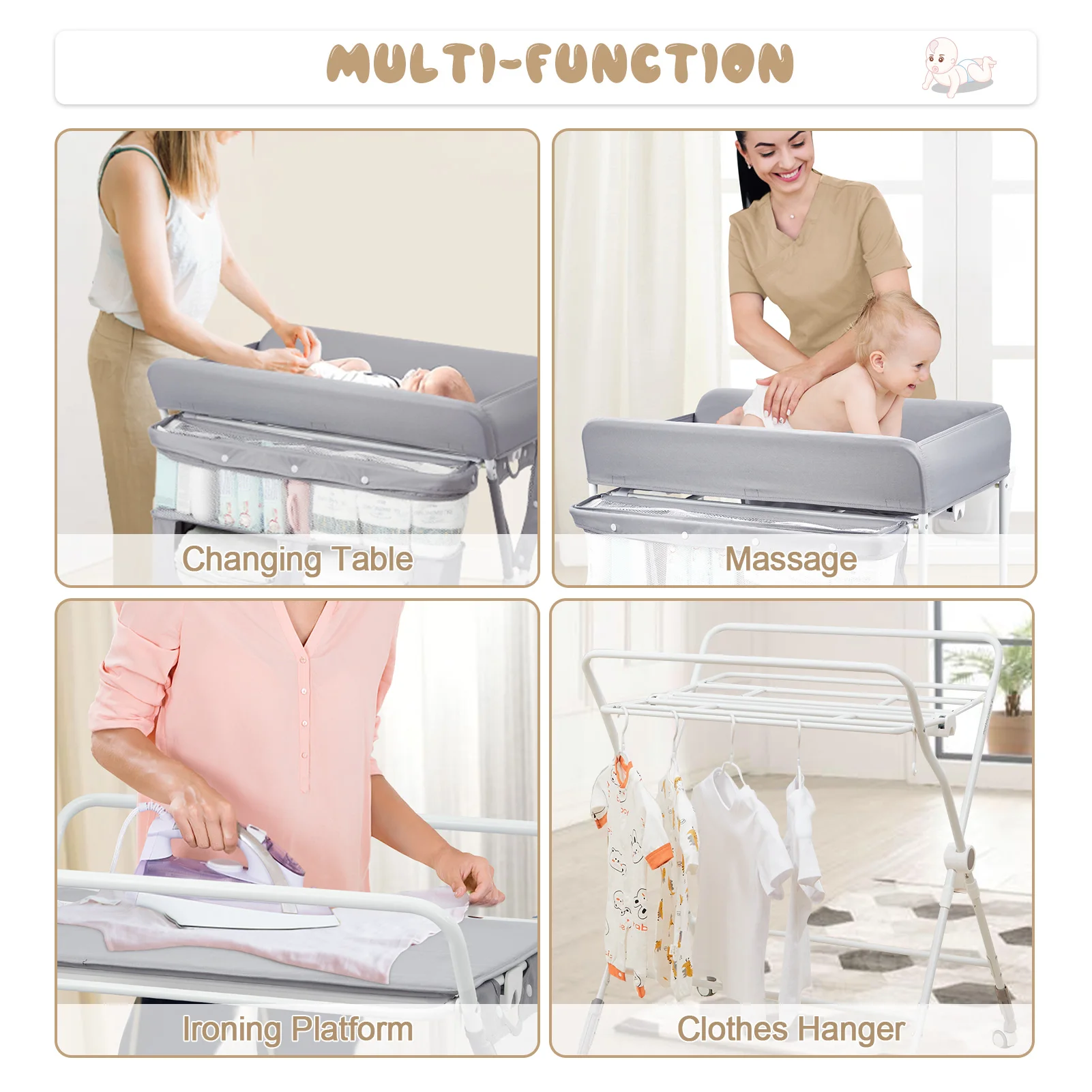 Baby Birth Folding Nursing Table Portable Baby Changing Table Foldable Diaper Changing Station Adjustable Height 5