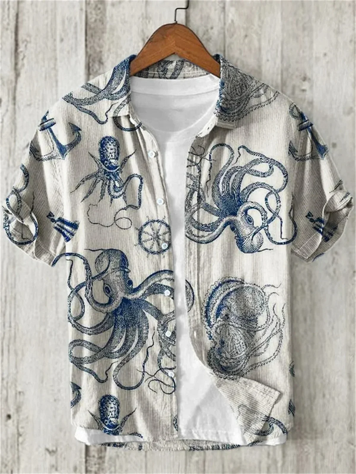 Linen Shirt for Men, 3D Print, Retro Japanese Art, Short Sleeve, Flip Collar, Casual Hawaii, Loose Beach Top, Pond, Fish, New,