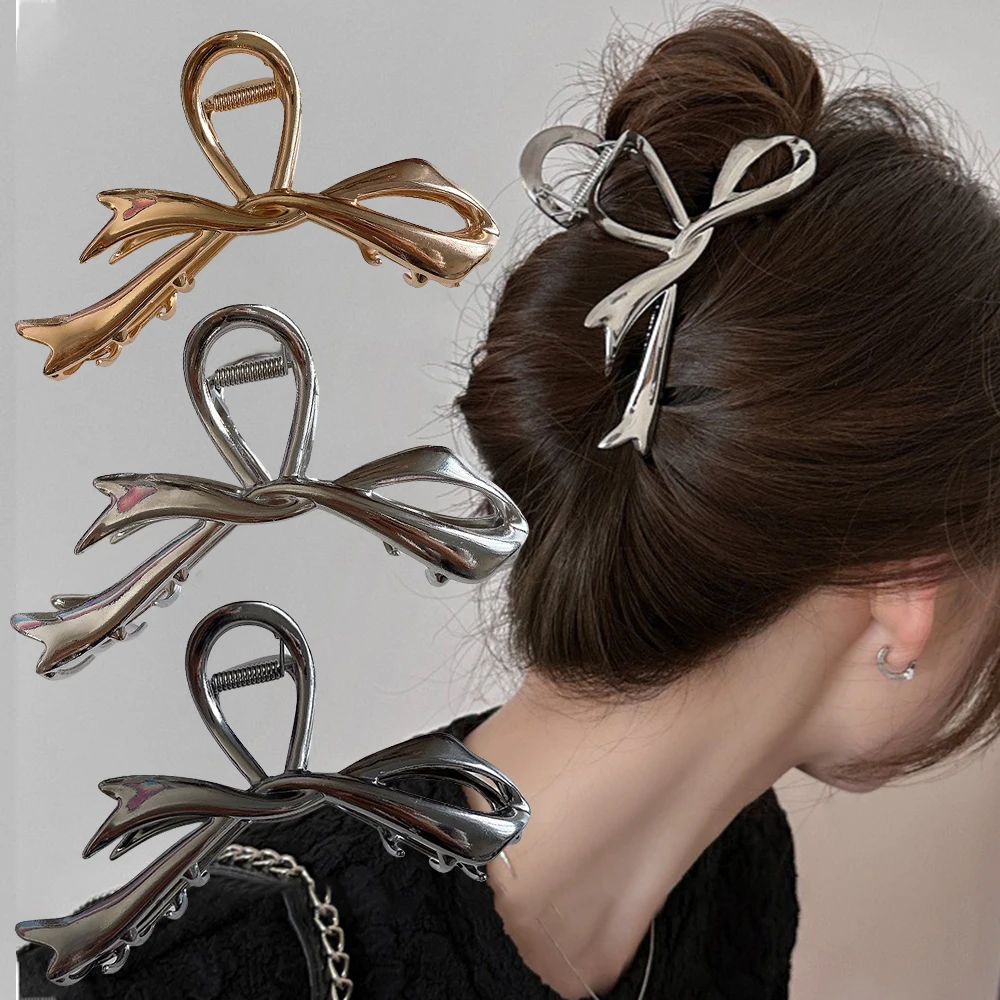 

New Vintage Ribbon Bow Hair Claws Metal Hair Clips Crab Headwear Hairpins Shark Ponytail For Women Hair Accessories Barrettes