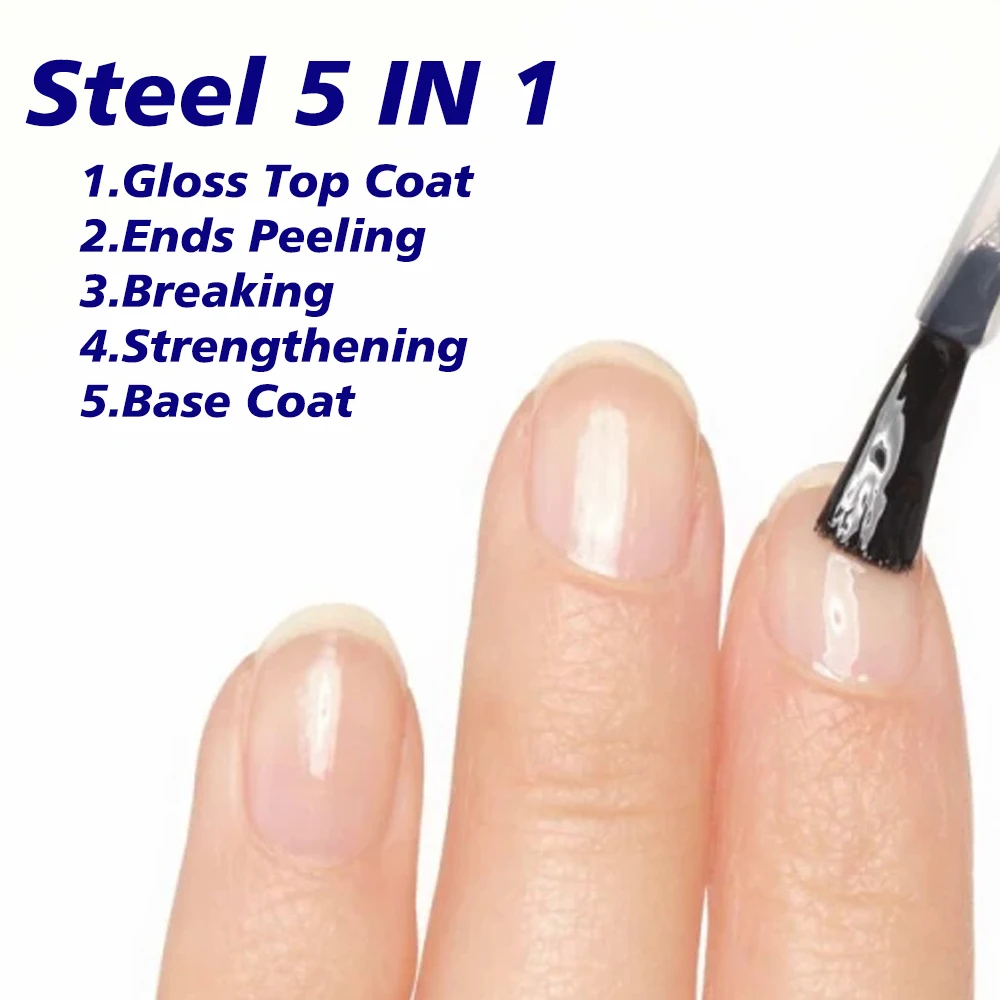 Tinovo Uno Nail Hardener Steel 5 IN 1 Gloss Top Coat Finish Natural Dry 12ML Nail Strengthening Treatment Stronger Nails Finish 4