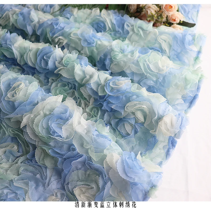 2024 Spring Summer Three-Dimensional Blue Rose Flowers Tulle Skirt Cover Slim High Waist Midi Skirt Loose Unique Fairy Skirts
