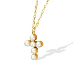 Elegant 18k Gold Plated Stainless Steel Cross Pendant Necklace - Non - Allergic Women's Jewelry - 45cm (Gold)