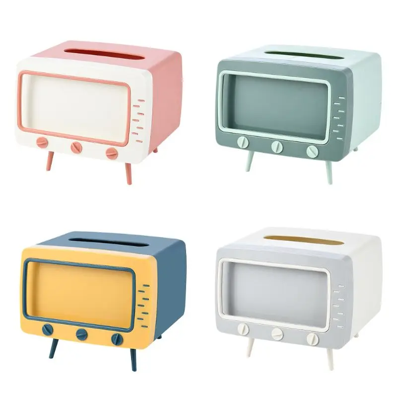 Creative 2 In 1 TV Tissue Box Desktop Paper Holder Dispenser Storage Napkin Case Organizer with Mobile Phone Holder 5