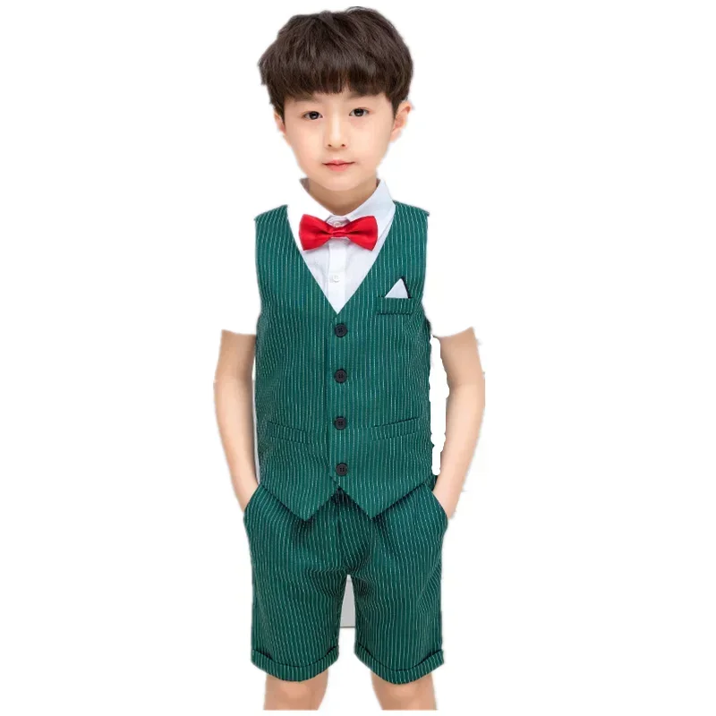 

Summer Striped Green Kid Boys Vest Shorts Sets New Fashion Baby Boy Waistcoat Suit Good Quality Newborn 12 Month Vest For School