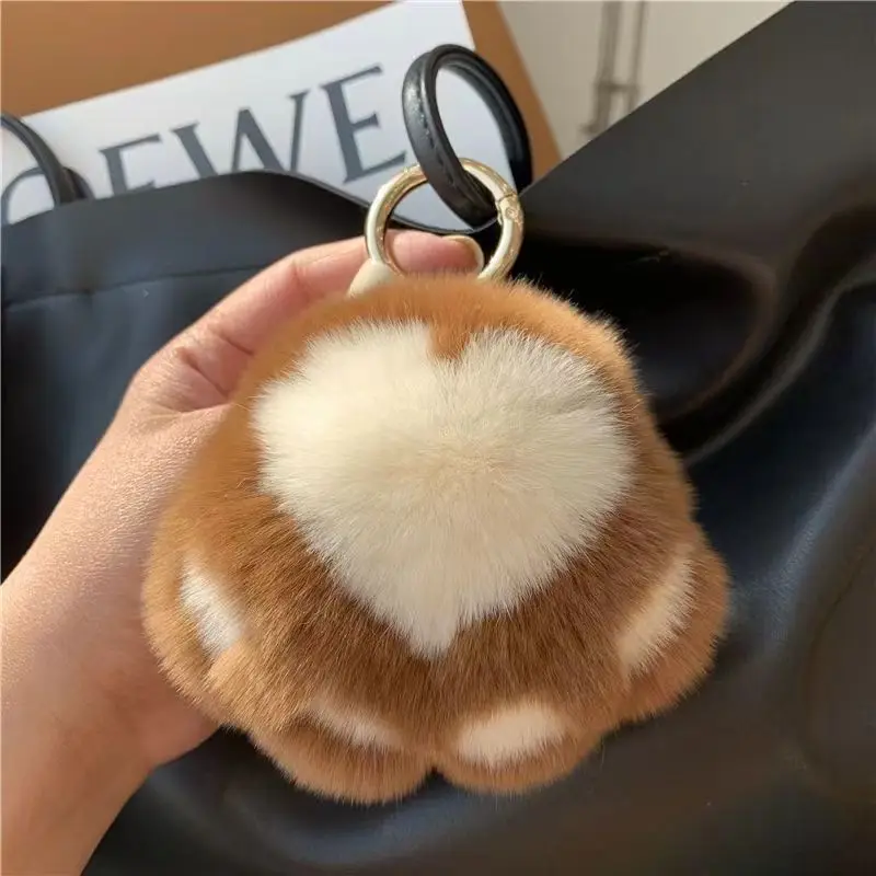 

Real otter rabbit fur cute cat paw car key chain pendant super soft plush bag pendant women's clothing accessories hairball
