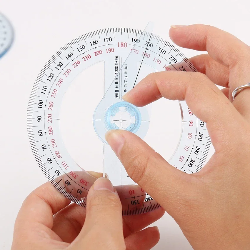 1 Circular Dia.10cm Transparent Plastic 360 Degree Pointer Protractor Ruler Angle For School Office Drafting Supplies plastic protractor ruler