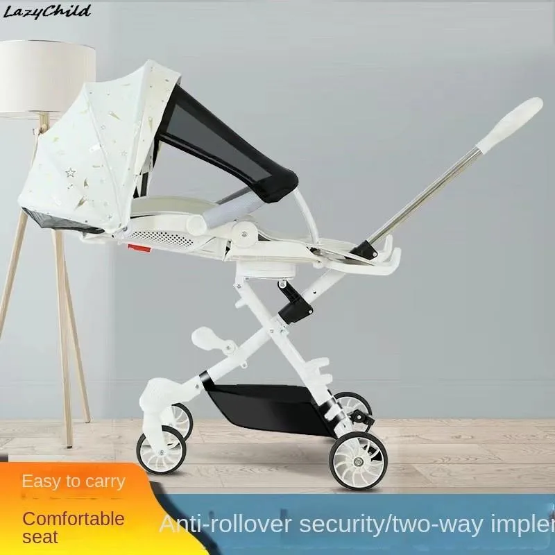 Lazychild Baby Stroller Portable Folding Walking Sit Flat Ultra-light Two-way Four-wheeled Lightweight Stroller