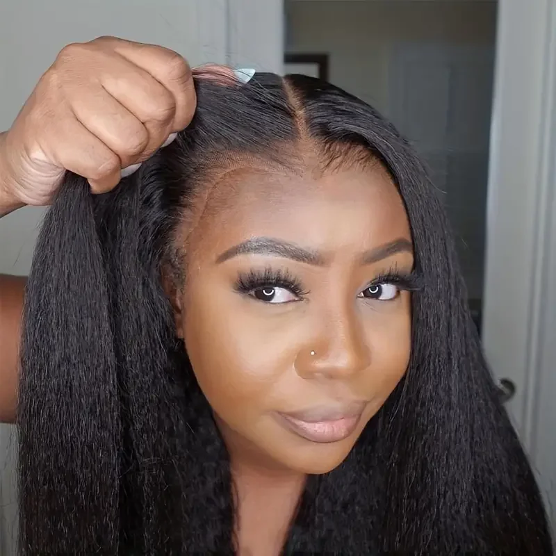Kinky Straight 13x4 HD Transparent Lace Front Human Hair Wigs Glueless Wear And Go Kinky Straight Human Hair Wigs For Beginners