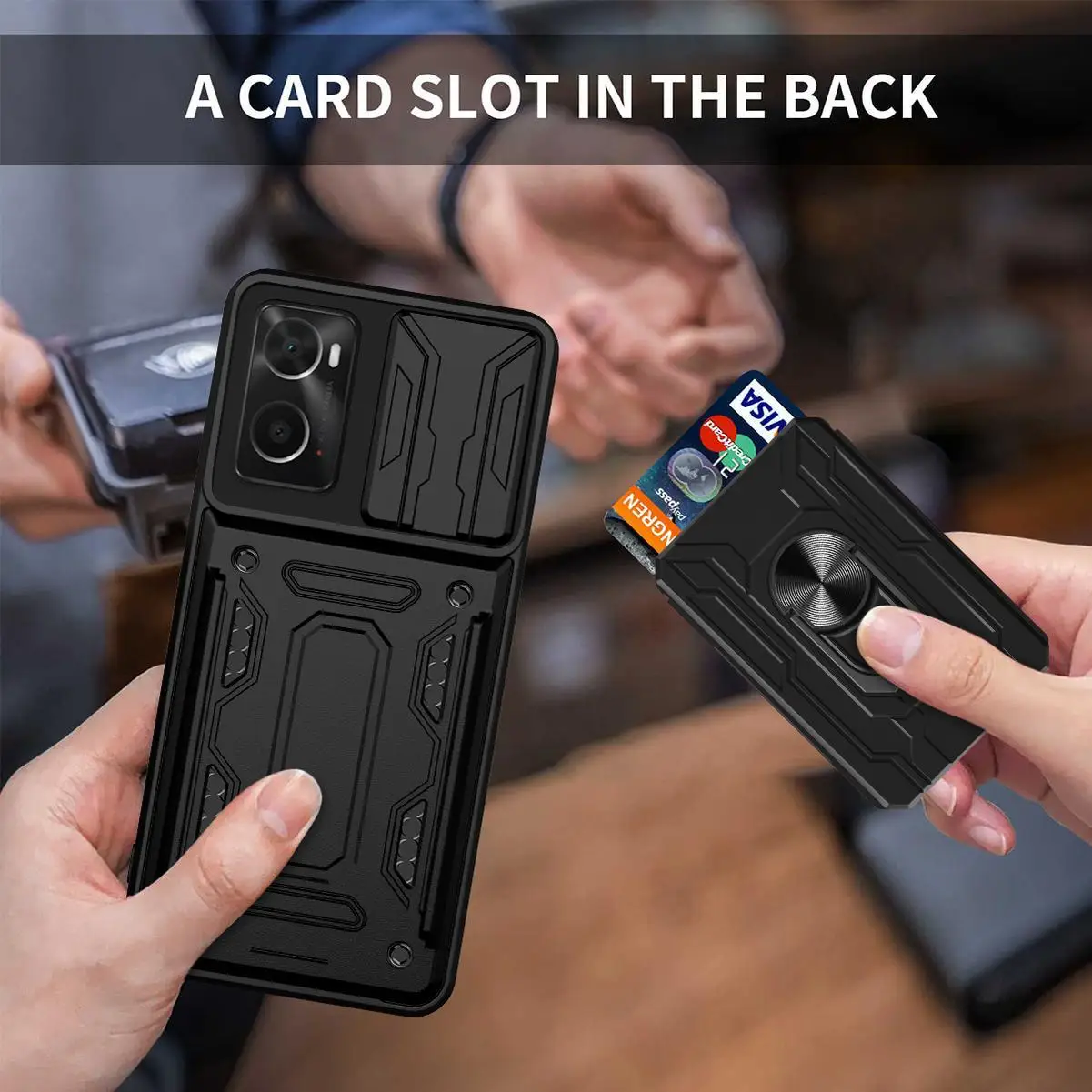 Sliding Lens Cover Phone Case with Rotating Ring and Magnetic Car Holder - Protective Cover