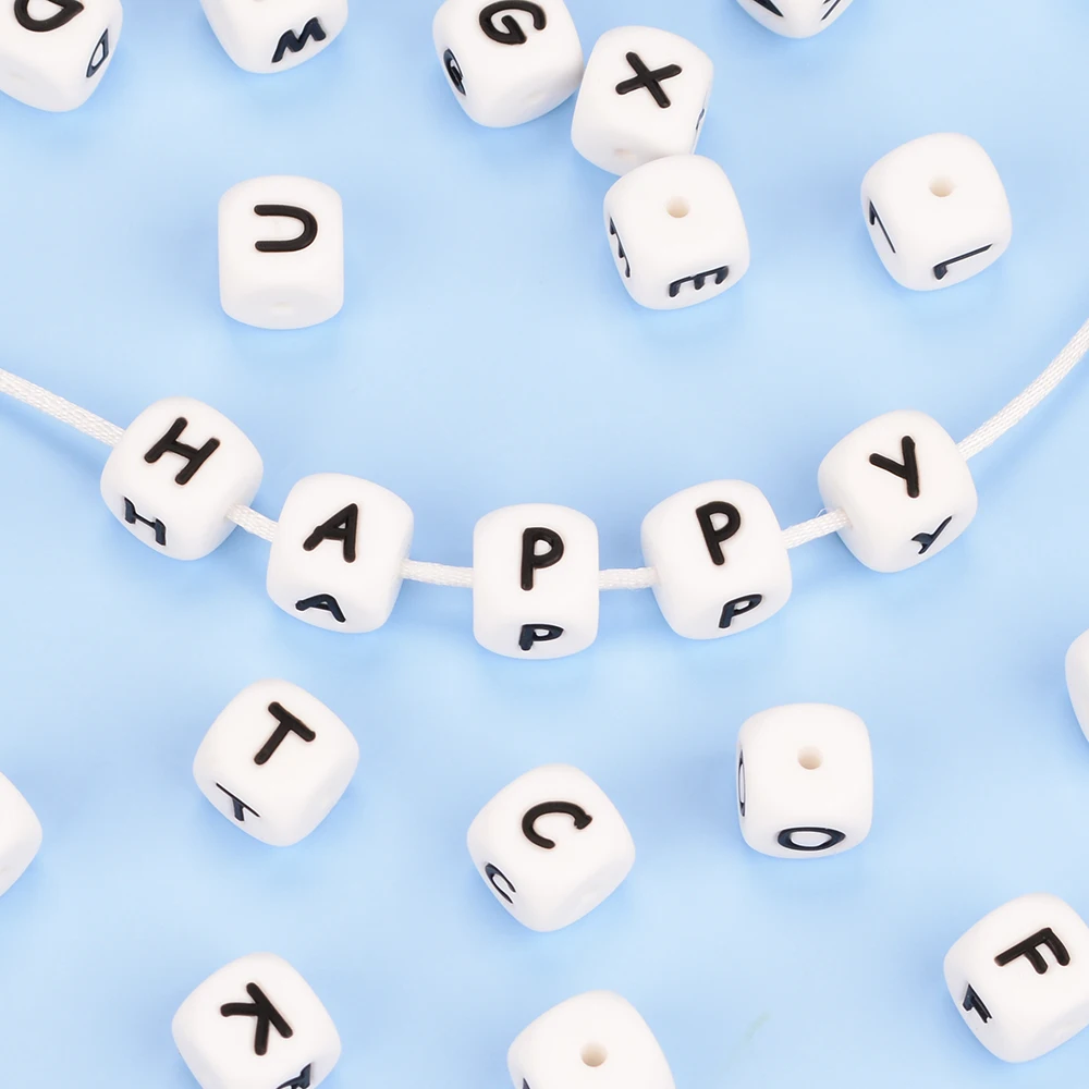 LOFCA 40PCS/Lot Alphabet 12mm Food Grade Letter Silicone Beads Baby Bead Pacifier Chain BPA Free  for Name Make DIY Necklace 3