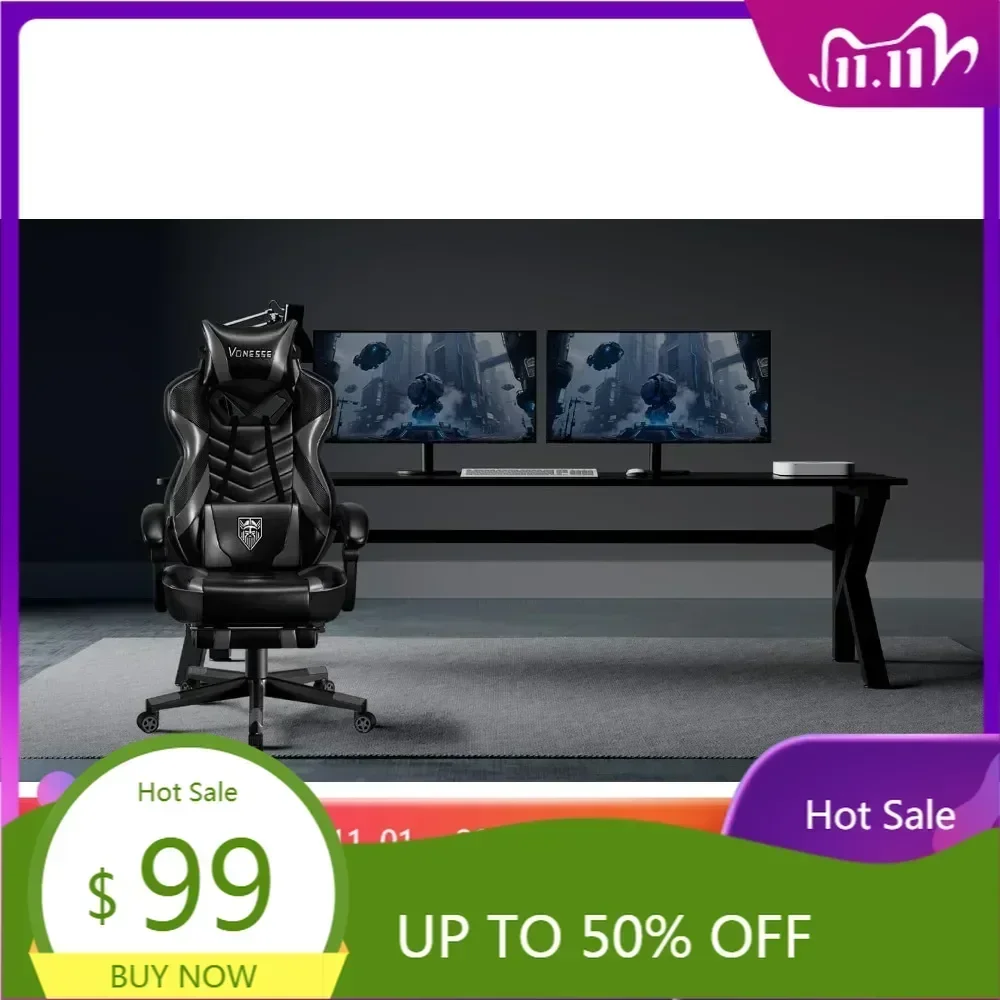 "ergonomic reclining gaming chair with high back, footrest, and massage for adults"