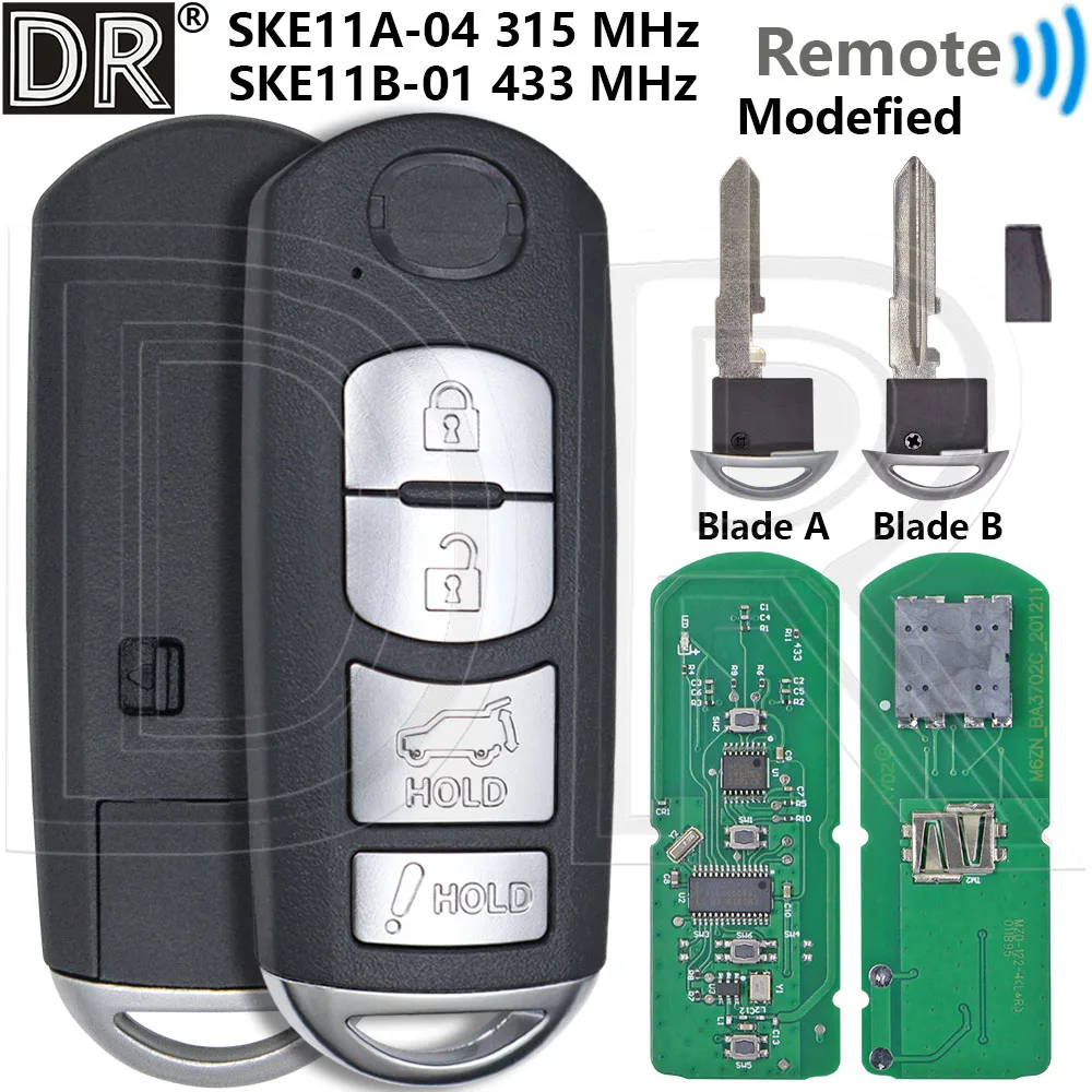 Great 4D63 ชิป SKE11A-04 315MHz SKE11B-01 433MHz อัพเกรดรถรีโมทคอนโทรลสมาร์ทคีย์สําหรับ MAZDA MIATA MX-5 CX-7 CX-9 2009-2015