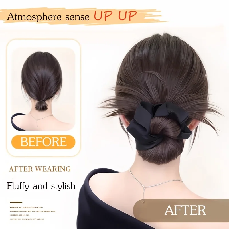 Women'S Synthetic Black Hairband Claw Clip Hair Bun Wig Hair Accessory for Updos Buns Ponytails Elegant Hair Clips for Weddings