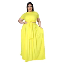 

Plus Size Women Clothing Two Piece Set Top and Long Skirt Plus Size Sets 5XL 4XL Plus Size Conjuntos Black Yellow Green Outfits