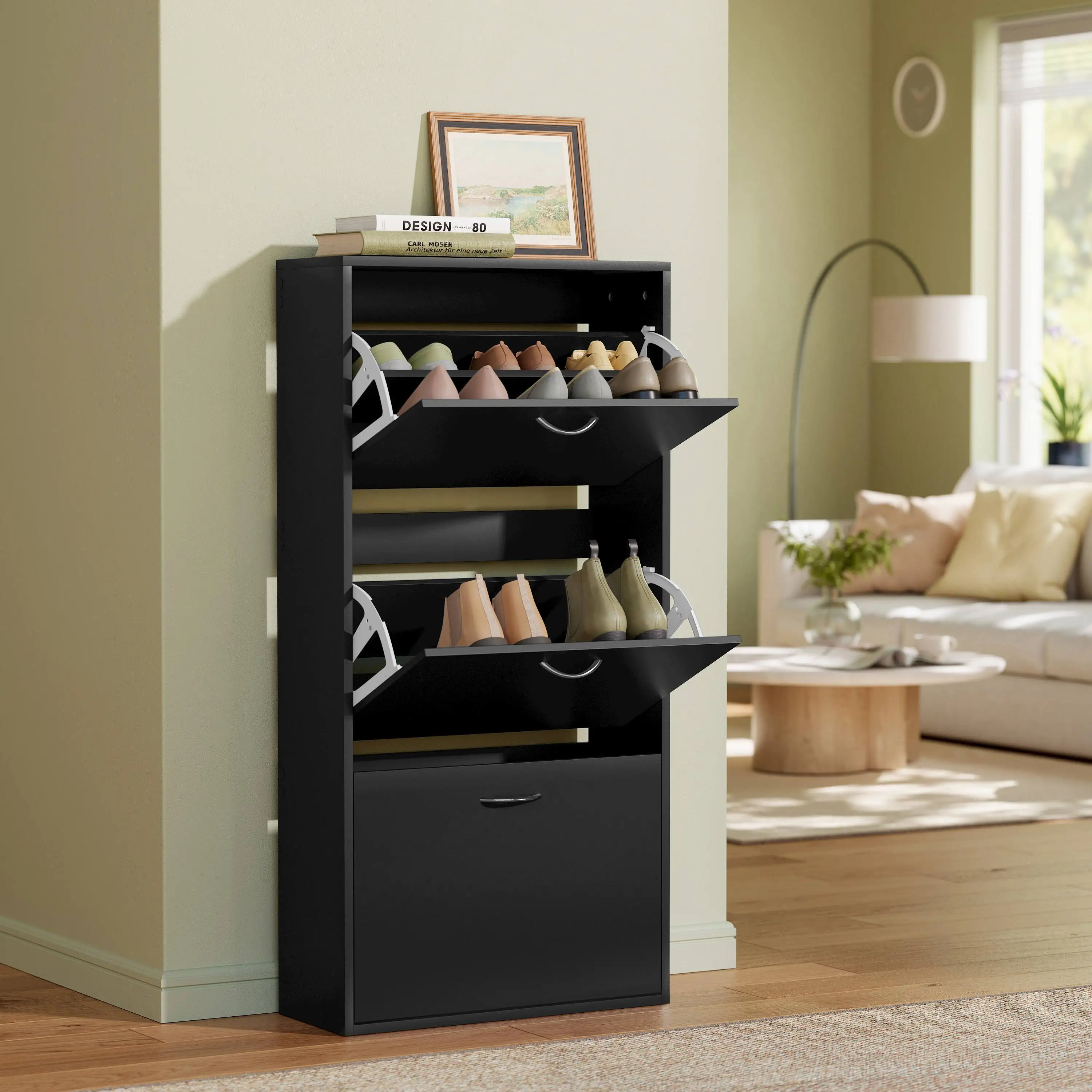 WOLTU 3-stufiges Schuhregal, Schuhschrank-Organizer mit 3 Klappschubladen, für 14–18 Paar Schuhschränke für Flure und Wohnzimmer – Detail 21