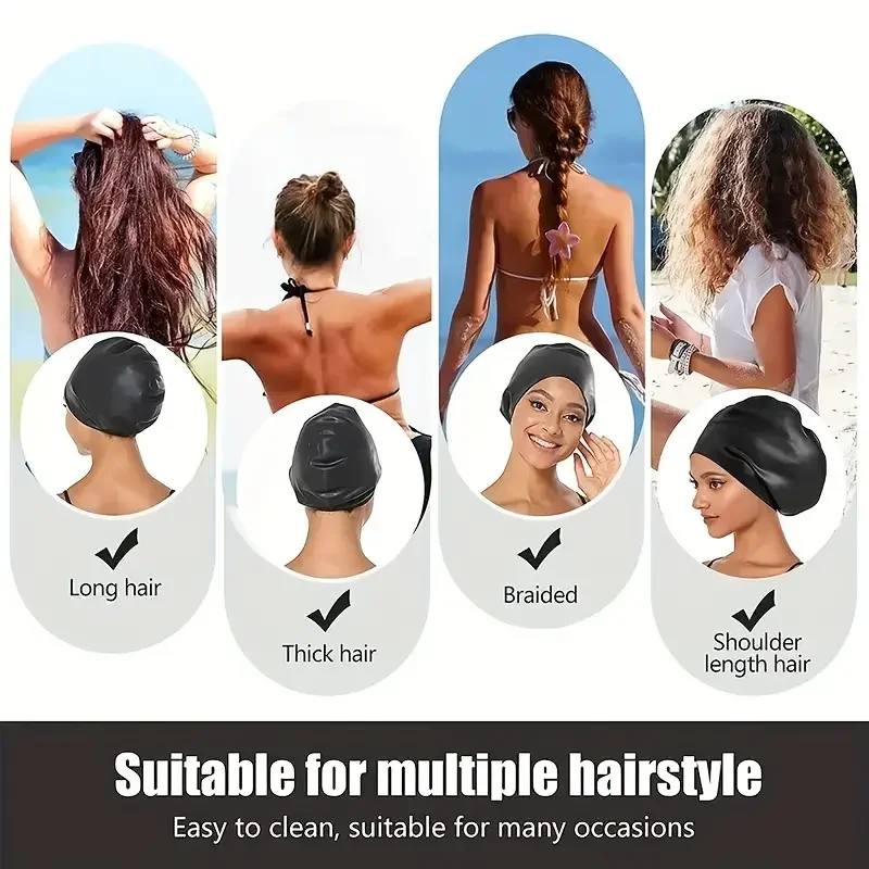 1pc Large Silicone Swimming Cap,Waterproof Silicone Swim Cap - Designed For Long Hair Anti-Slip Design Cap 4