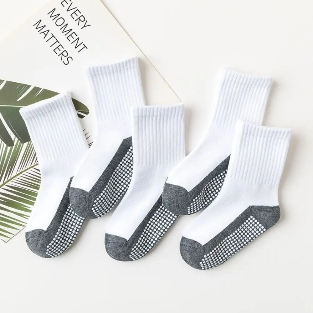 5Pairs Mid Tube Kids Anti-Slip Socks Solid Cotton Non-Slip Gripper Children's Floor Socks Sticky Breathable