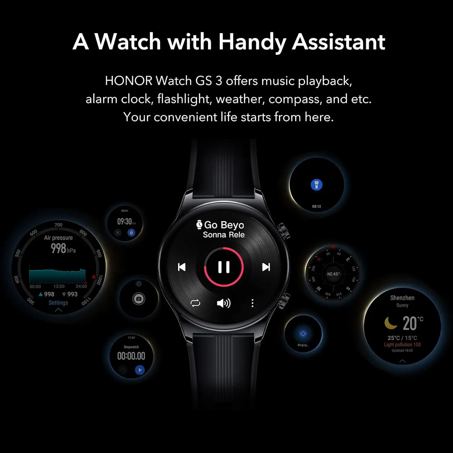 ۷ι  HONOR Watch GS 3 GS3 3D   Ʈġ, 1.43 ġ AMOLED ũ, 8 ä Ȯ ǰ ͸ ð