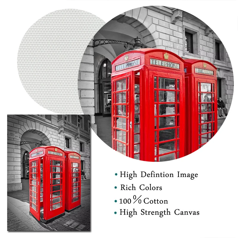 Yellow and Red Urban Telephone Box Canvas Print - Modern City Landscape Wall Art
