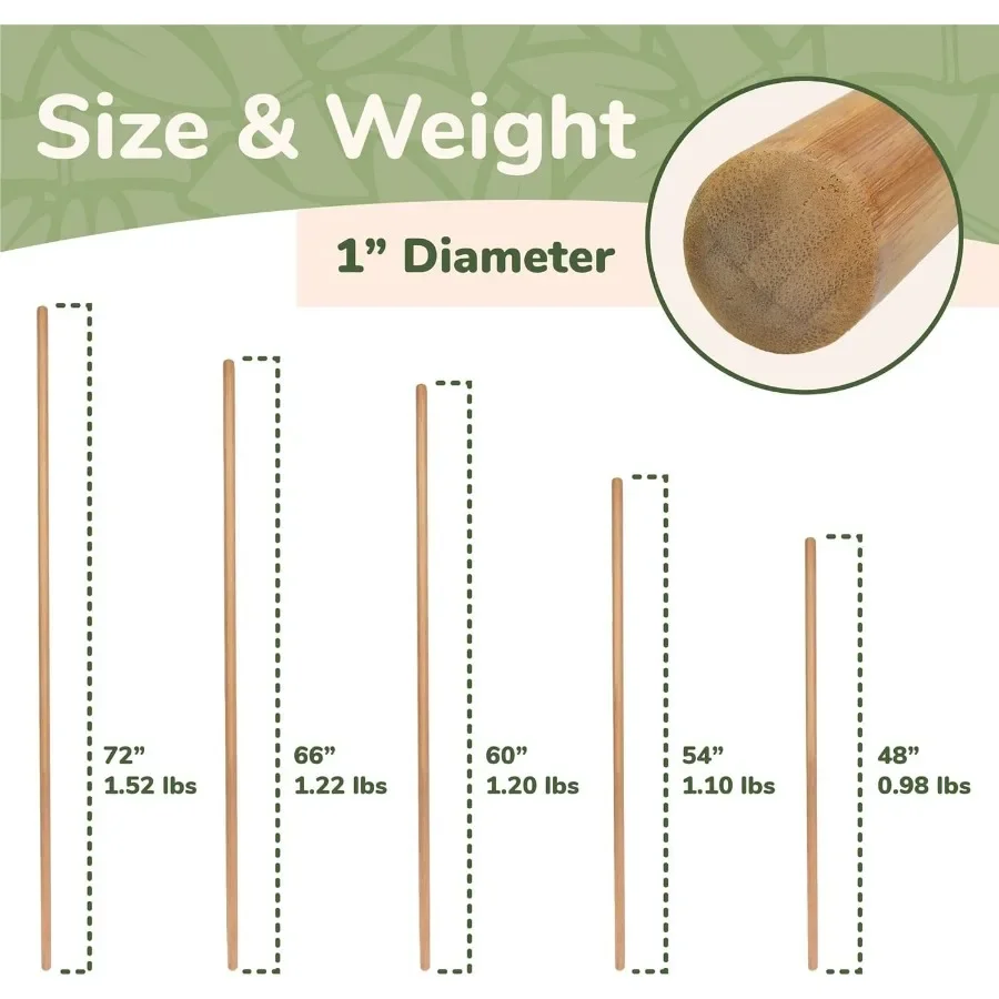 54" X 1" Sturdy Bamboo Stick for Fitness, Yoga, Physical Rehabilitation. Diameters. Available in Bulk Quantities