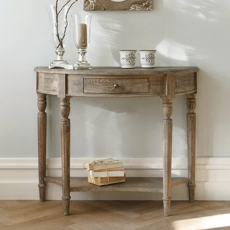 

Custom-made French solid wood porch table semi-circular door-to-door country retro gray porch cabinet wall corridor hall side ta