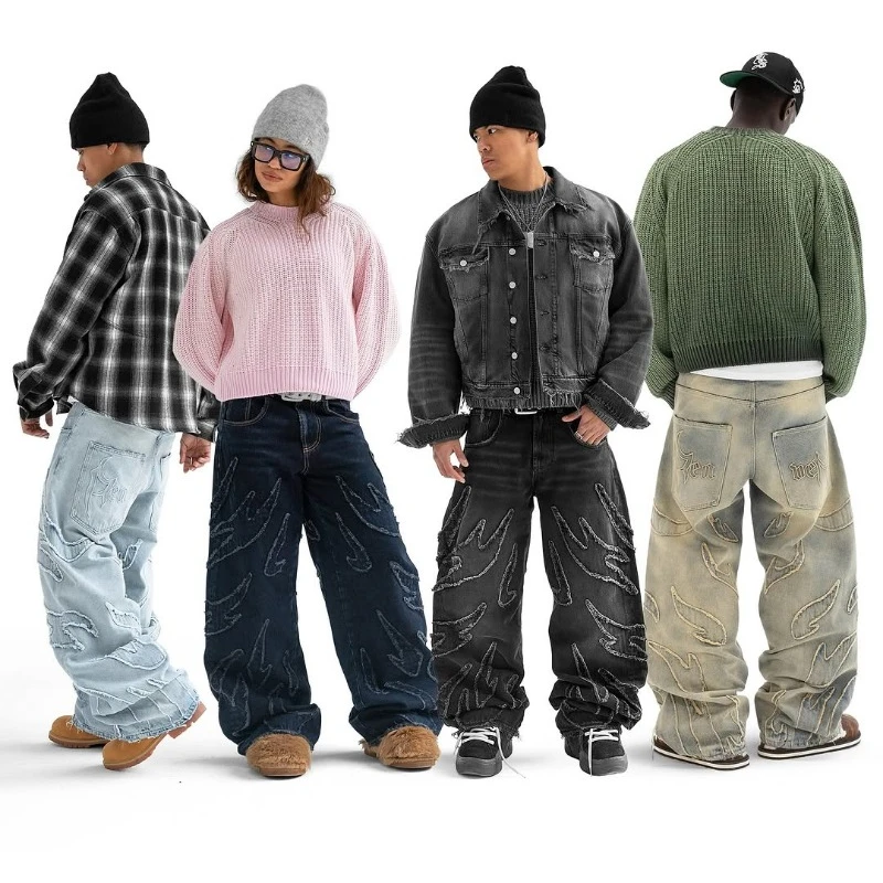 Y2K Baggy Jeans Vintage Gothic American Hip Hop Streetwear Patch Embroidery high quality Jeans Men Women Casual wide leg Jeans 4