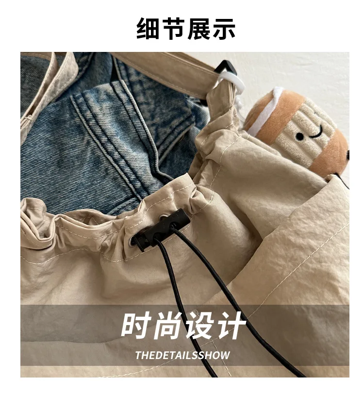 2024 New Large-capacity Waterproof Nylon Cloth Drawstring Pleated Shoulder Bag Travel Leisure Crossbody Bucket Bag