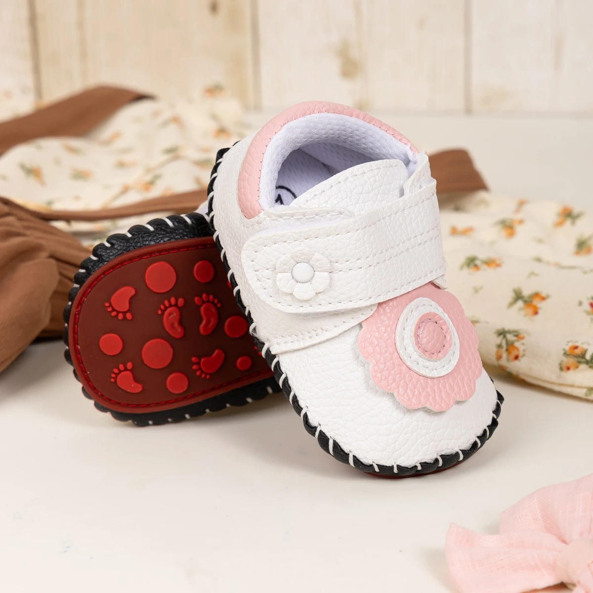 Nette Cartoon Baby Junge Mädchen Leder Casual Sneaker Exquisite Blume Herz Gestreiften Erste Wanderer Gummi Weiche Anti-slip Flache sohle – Detail 4