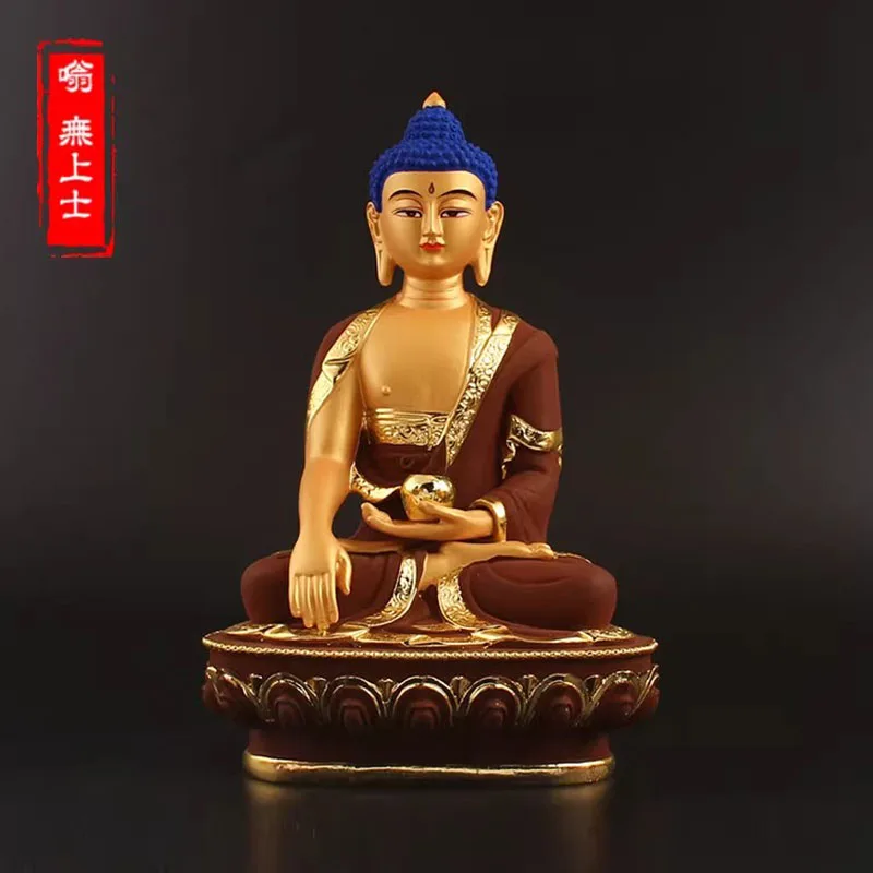 Brown Plated 21cm Shakyamuni Rulai Bodhisattva Buddha Statue,Resin Sweeping Demon Home Putting Decoration