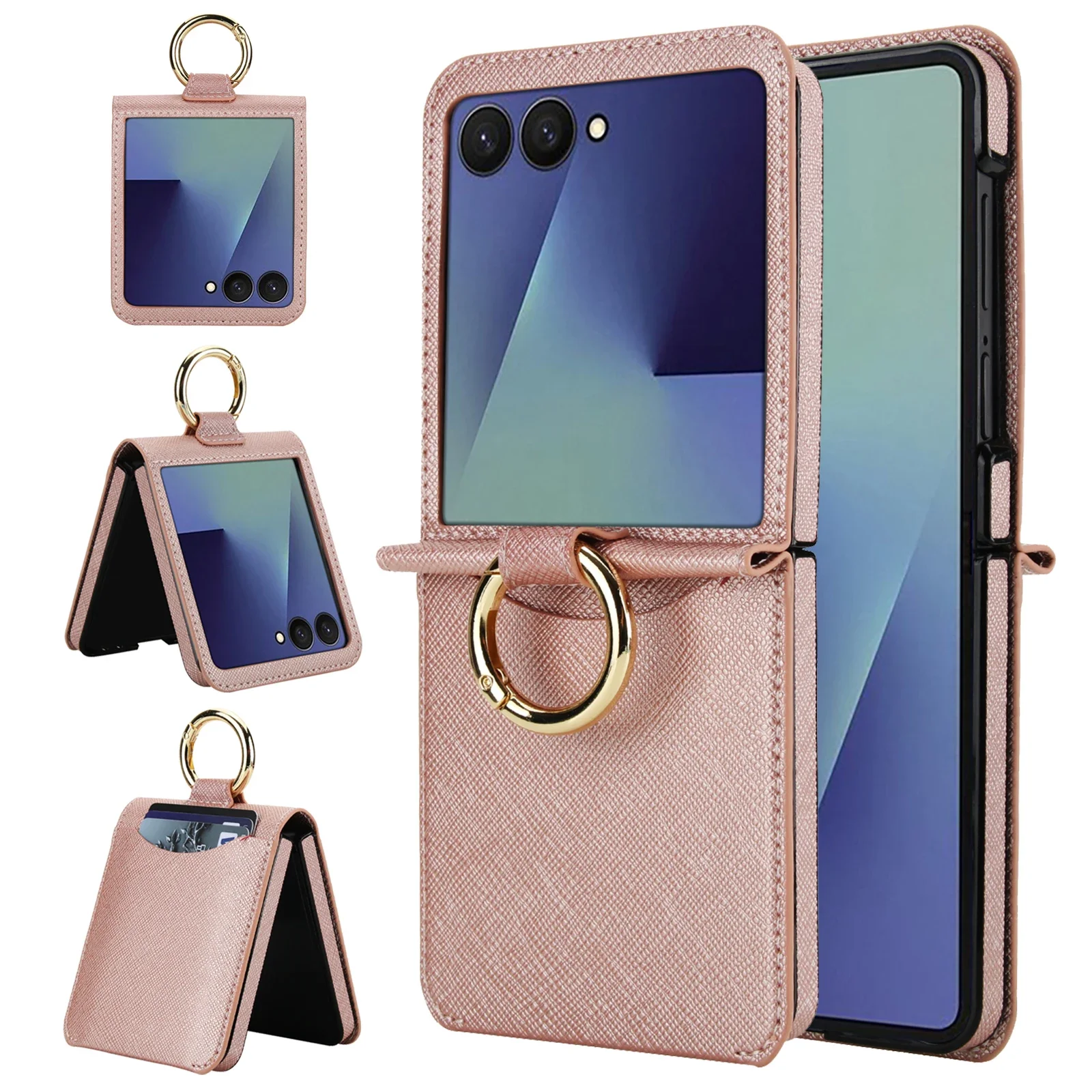 Elegant Leather Wallet Phone Case with Card Slot and Ring Holder Grip - Shockproof Cover