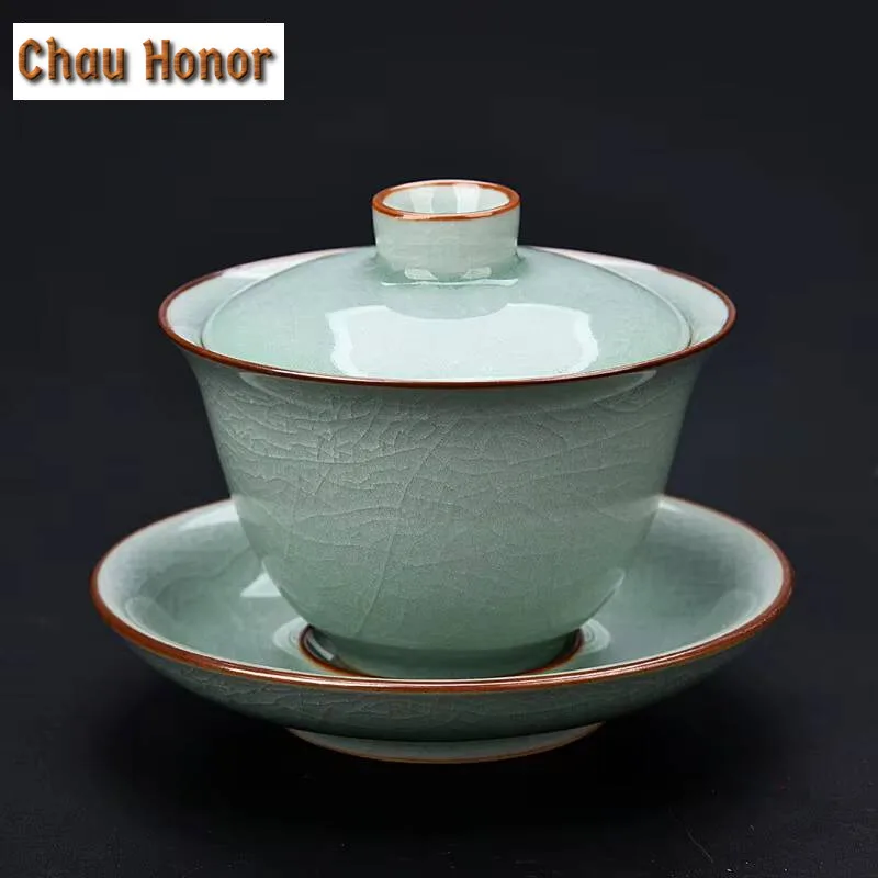 120ml Ru Kiln Ice Cracked Glaze Gaiwan Ancient Porcelain Bowls Tea Lid Set Tea Tureen Tea Maker Cover Bowl Tea Items Collection