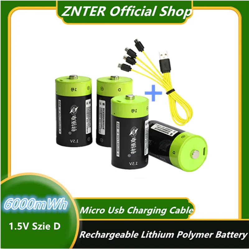 Аккумуляторная батарея ZNTER 1 5 в МВт-ч Micro USB литий-полимерная D Lipo LR20 быстрая