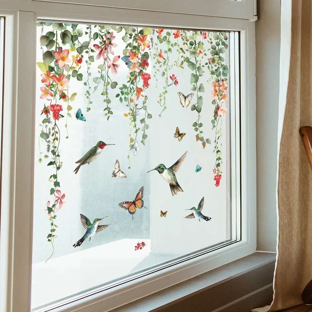 Window Stickers Creative Green Plants Flowers Vines Glass Windows Home Landscaping Decoration Electrostatic Uv Window Stickers