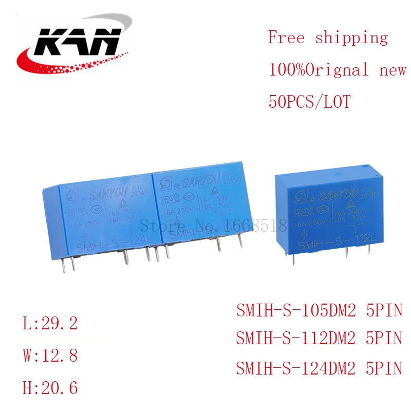 

Free shipping 50pcs Power relay SMIH-S-105L SMIH-S-112L SMIH-S-124L 5VDC 12VDC 24VDC 16A 250VAC 5PIN Original New