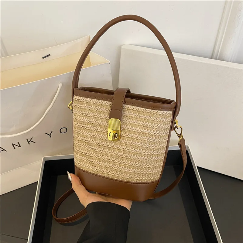 Women’s Fashion Trends Straw Bucket Bag Female Summer Handmade Woven Shoulder Bags Ladies Shopping Purse New Beach Bags Handbags 1