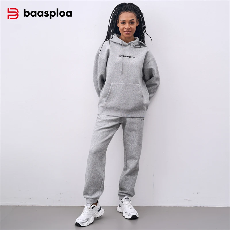 Baasploa Women Hooded Hoodie Set Tops + Trousers 2 Sets Cotton Outdoor Suits Breathable Comfortable Sports Set Hoodie sports suit
