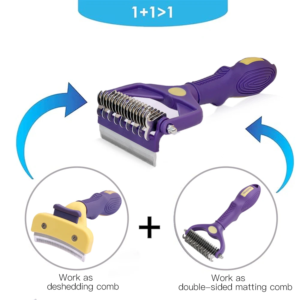 Professional 2-in-1 Pet Comb Cat Brush Dog Brush Grooming Comb Dog Grooming Comb Remove Fleas Knot-Open Hair Removing Tools 2