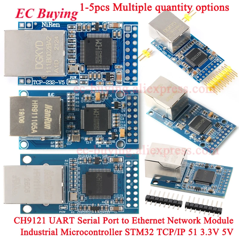 1-5Pcs CH9121 Seriell zu Ethernet Netzwerk Chip Konverter Modul RJ45 Mikrocontroller Industrie Grade SCM Netzwerk STM32 UART