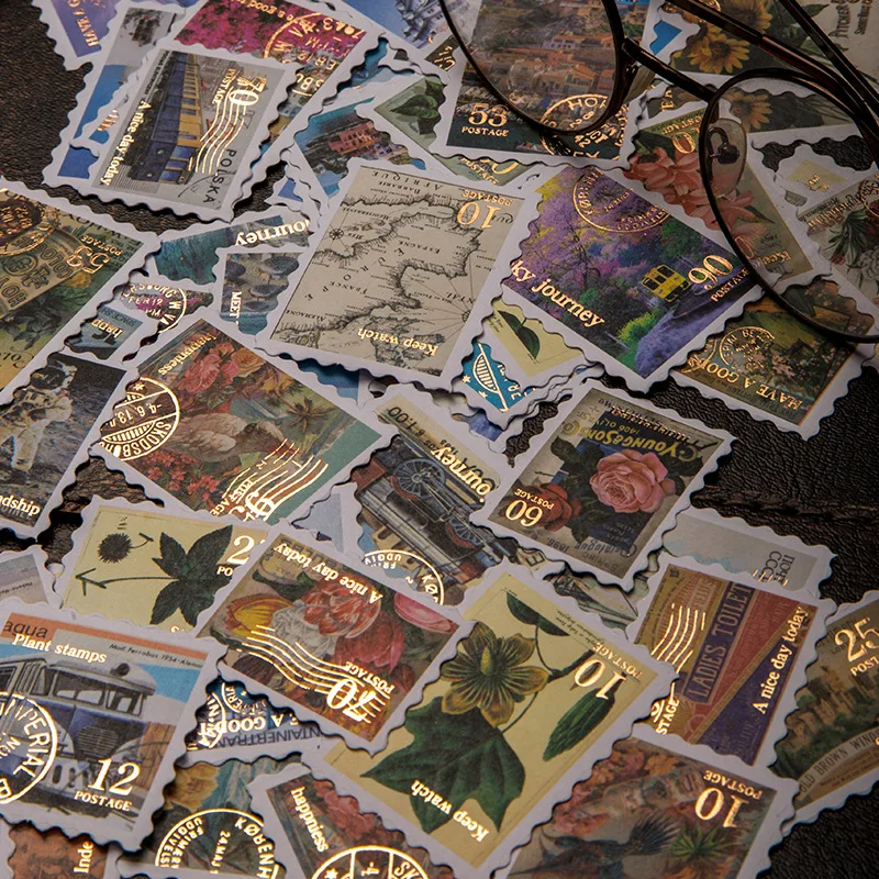 6 stili, 30 adesivi decorativi dorati a tema filatelistico da viaggio, per fai da te, scrapbook, etichette, diario, cancelleria, album, quaderni - immagine 2