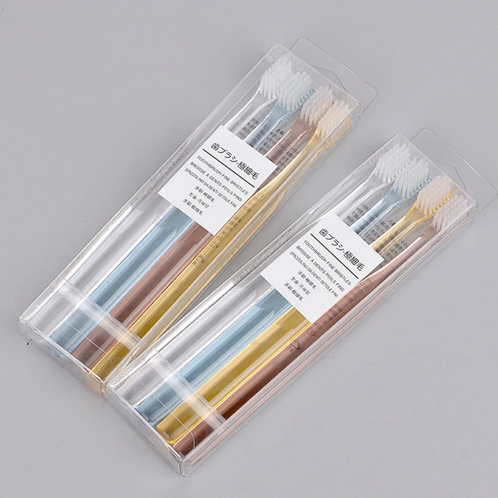 8Pcs 크리스탈 투명 플라스틱 손잡이 부드러운 강모 칫솔 성인용 인체공학적 미끄럼 방지 디자인 일일 구강 관리 여행용