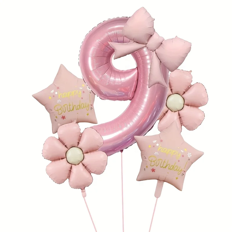 6 Stück Schleife Gänseblümchen Ballon 32 Zoll Rosa Nummer 0-9 Geburtstag Ballon Set Festival Party Dekoration Foto Requisiten Tauflagenzubehör – Detail 11
