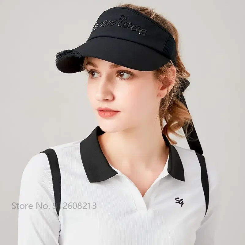SG Women Adjustable Sunscreen Golf Peaked Hat Lace Bowknot Golf Empty Top Hats Lady Breathable Sun Visor Girl UV-proof Caps