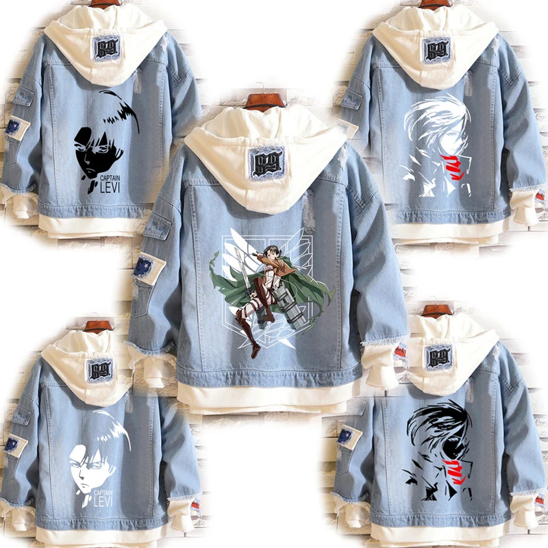 Attack On Titan Costume Levi Ackerman Mikasa Cosplay Felpa Con Cappuccio Scout Regiment Giacca Di Jeans Scout Legion Cappotti Di Carnevale Con Cappucc