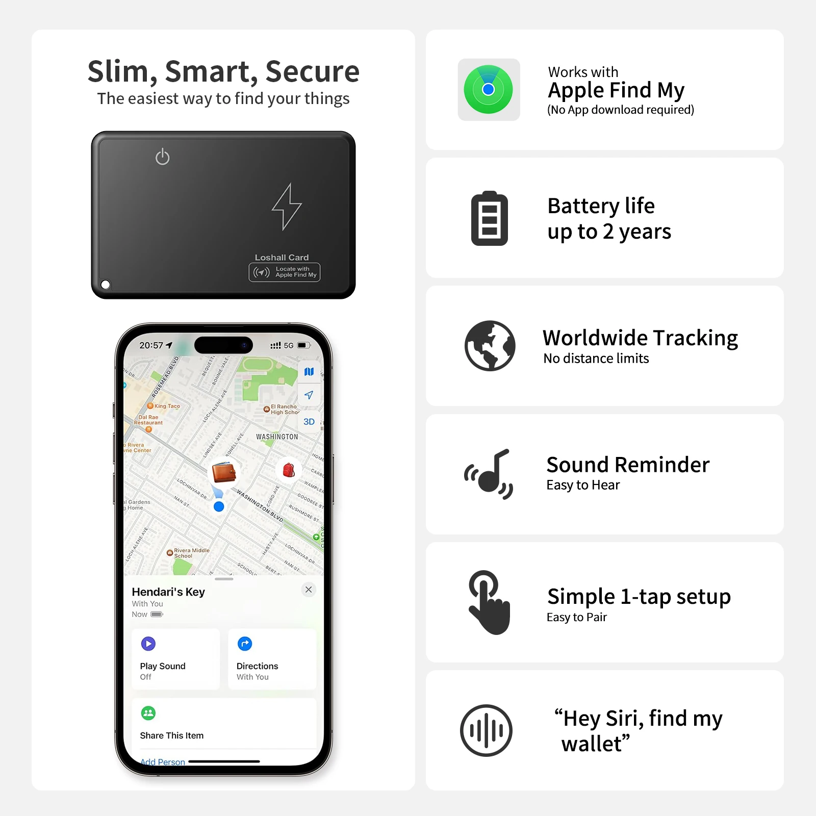 Wallet GPS Tracker Card Finder Works with Apple Find My Finder Locator For Lugga