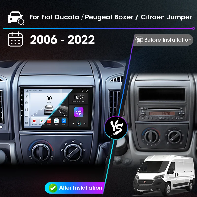 Carplay para Fiat Ducato Peugeot Boxer Citroen Jumper 2 2006-2022 Android Auto Radio reproductor Multimedia Navi GPS DVD unidad principal 2