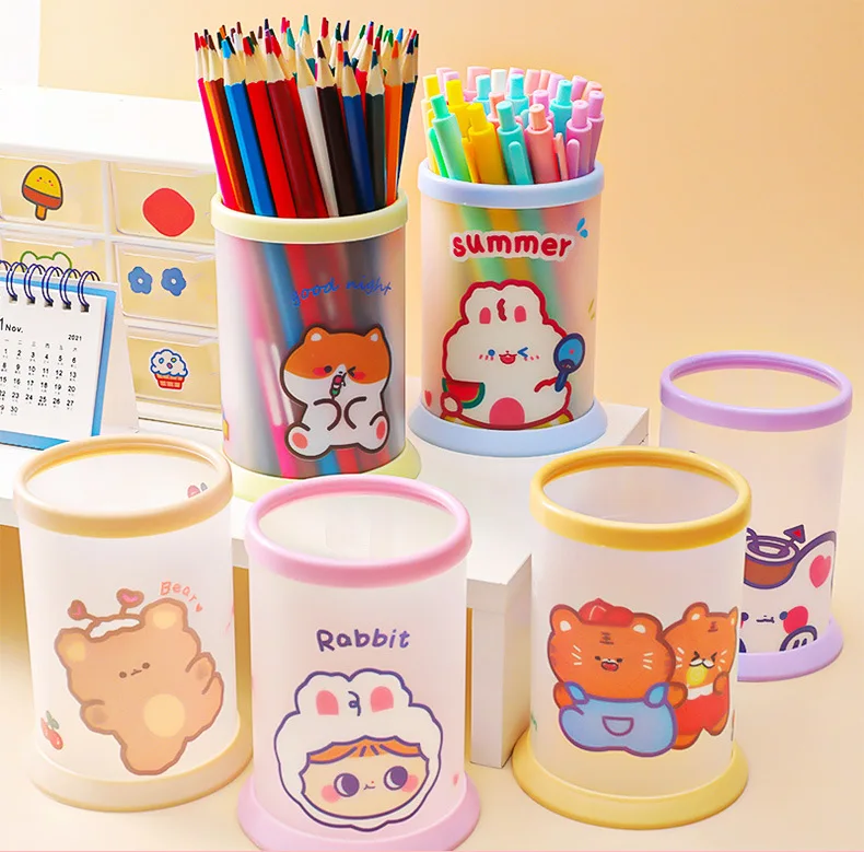 

Creative Round Folding Pen Holder Office Organizer Cartoon Pencil Pen Stand Storage Box Stationery Office School Supplies